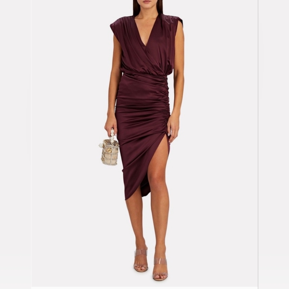 Veronica Beard Casela Ruched dress satin red wine silk dark fig like new